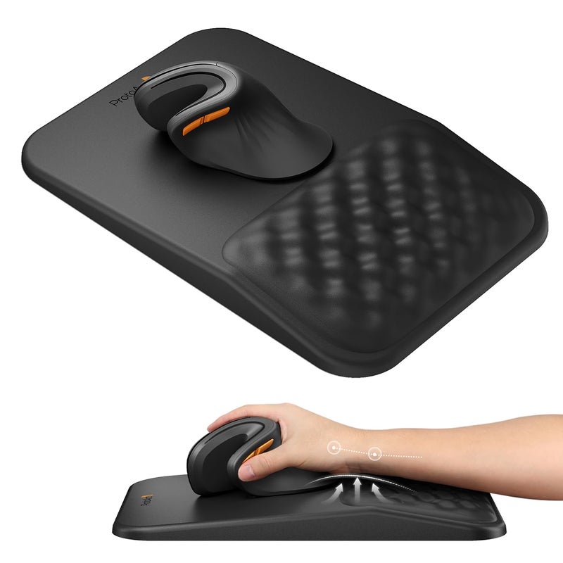 ProtoArc MP50 Ergonomic Mouse Pad with Wrist Rest, PU Leather Mousepad with Massage Design, Soft Memory Foam and Non-Slip PU Base for Pain Relief, Desk, Home, Office, 12x8 Inches, Black - Image 1