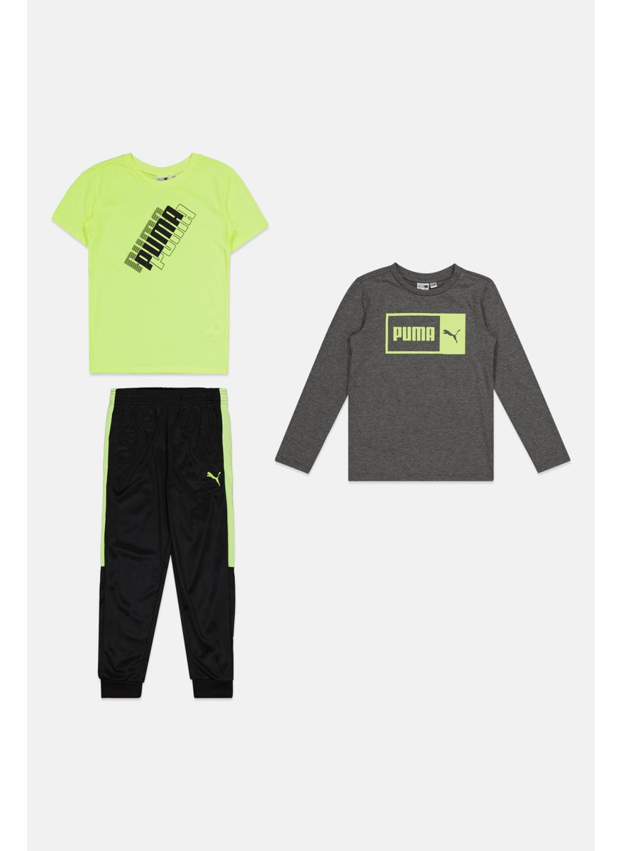 PUMA Kids Boy 3 Pieces Brand Logo T Shirt Set, Grey  - Image 1