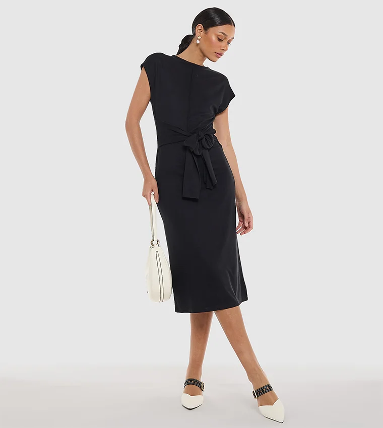 BCBG Tie Front Short Sleeves Sheath Dress