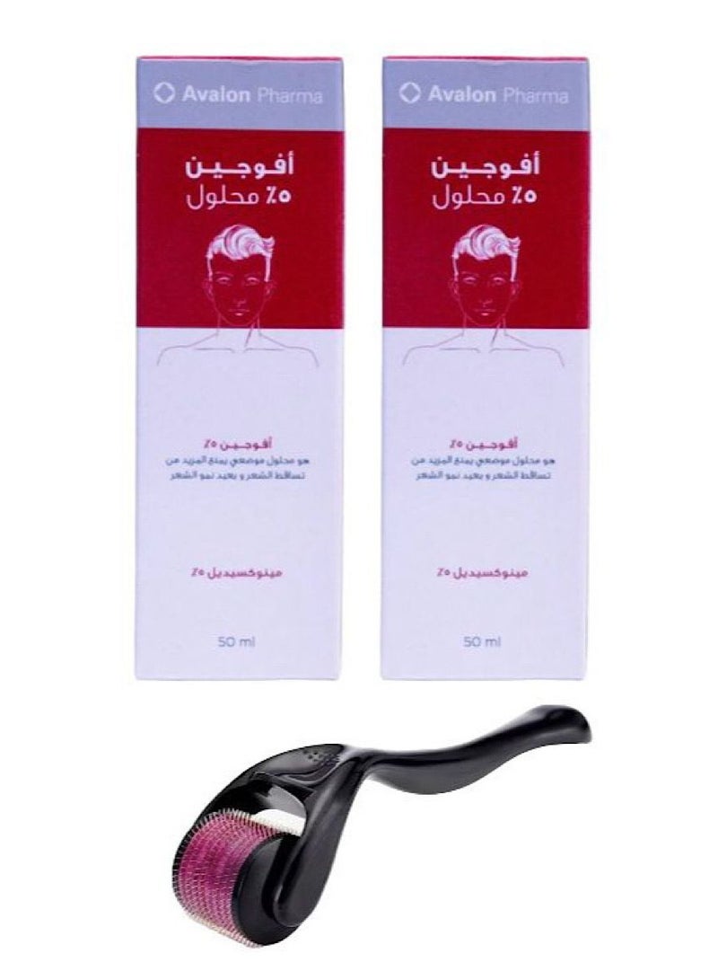 Avalon Avogen 5% Minoxidil 50ml Pack of 2 Packs and Roller for Wrinkles and Hair Loss Treatment Black Pink Transparent 
