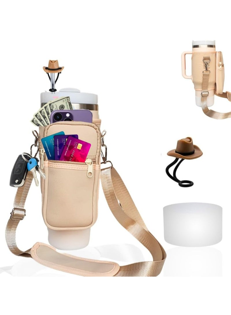 إسكدنيا حامل زجاجة مياه 3 في 1 لحامل زجاجة مياه ستانلي مع حزام قابل للتعديل ， حقيبة حمل زجاجة المياه مع جيب للهاتف - Image 1