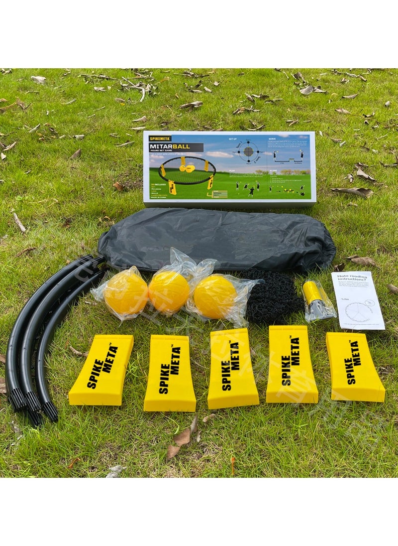 Portable Spikeball Game Set Beach Volleyball Outdoor Round Net, 3 Balls with Carrying Bag