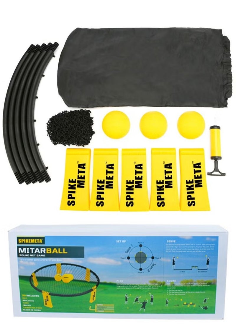 Portable Spikeball Game Set Beach Volleyball Outdoor Round Net, 3 Balls with Carrying Bag
