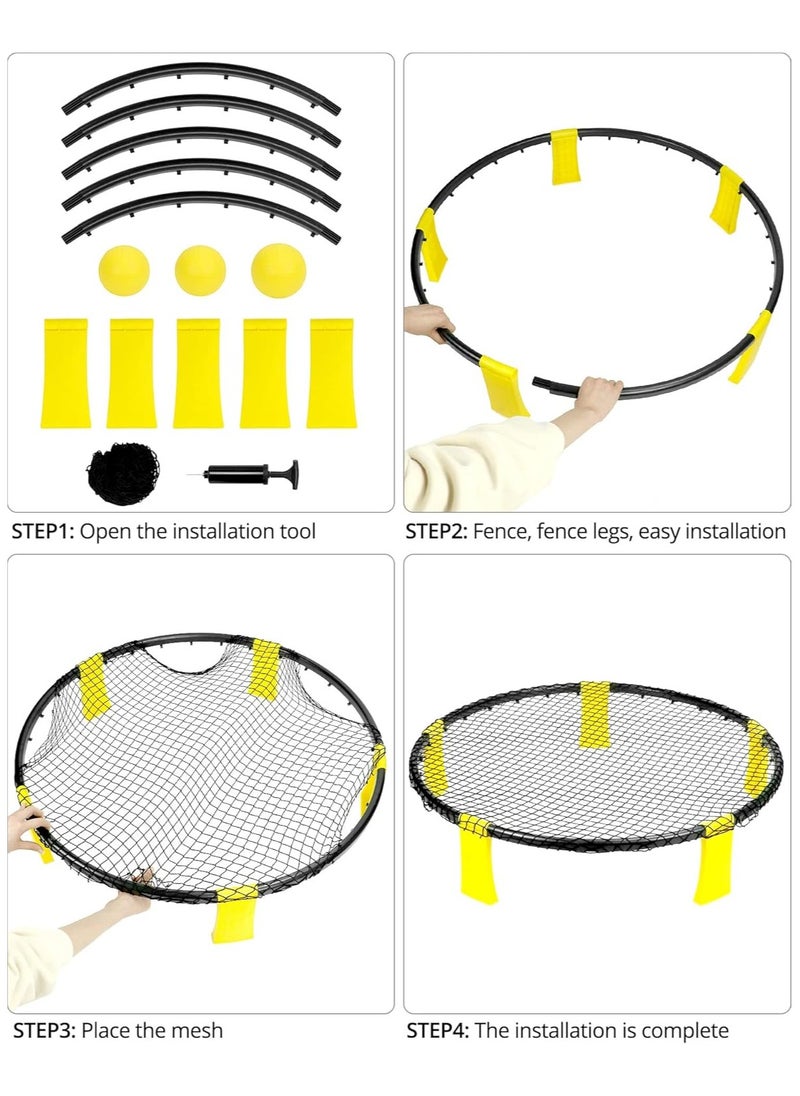 Portable Spikeball Game Set Beach Volleyball Outdoor Round Net, 3 Balls with Carrying Bag