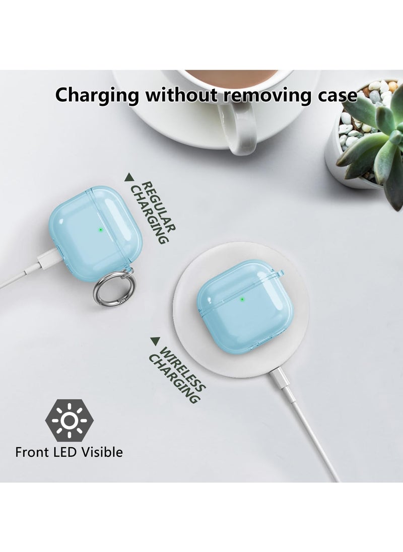 Soft TPU Case Cover for AirPods 4th Generation 2024 Highly Transparent Anti-Yellowing Compatible with AirPods 4 Case with Round Buckle (Clear Blue)