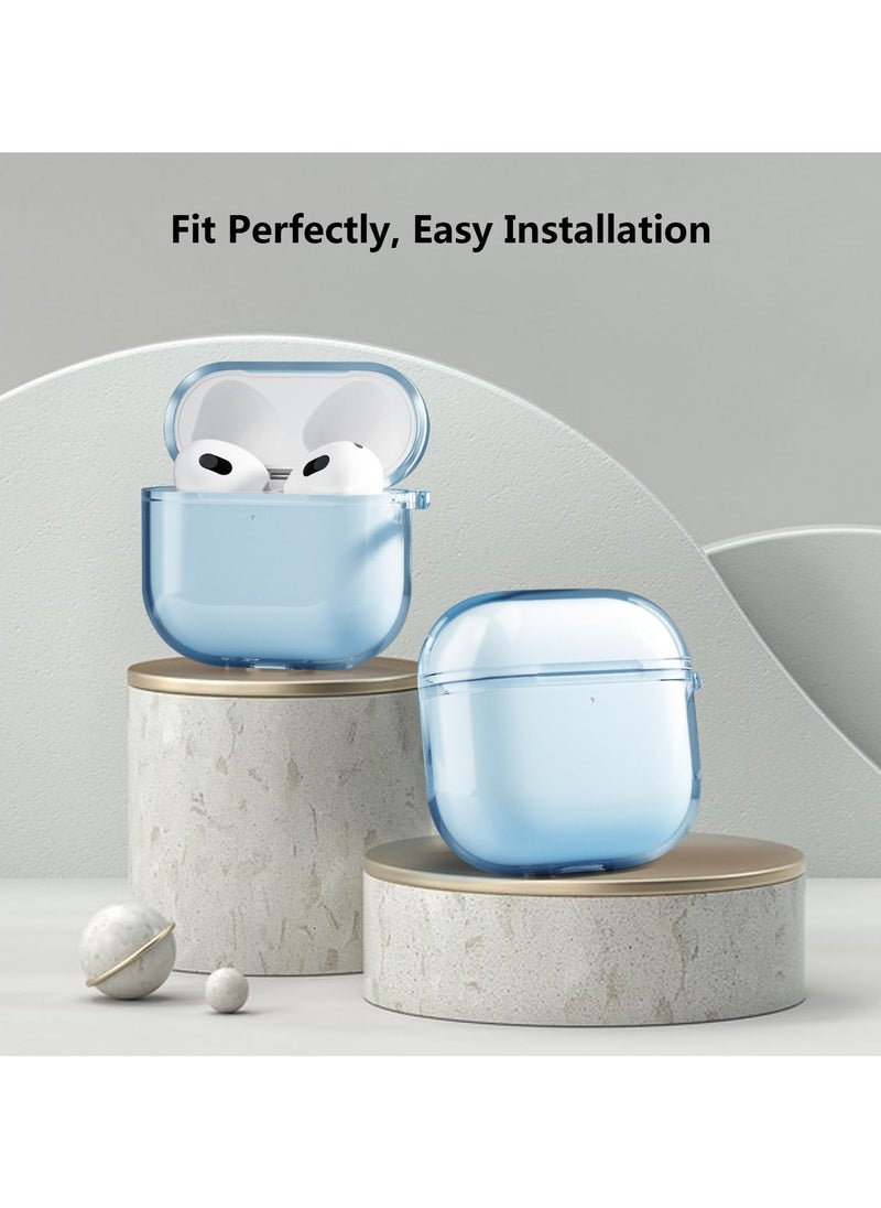 Soft TPU Case Cover for AirPods 4th Generation 2024 Highly Transparent Anti-Yellowing Compatible with AirPods 4 Case with Round Buckle (Clear Blue)