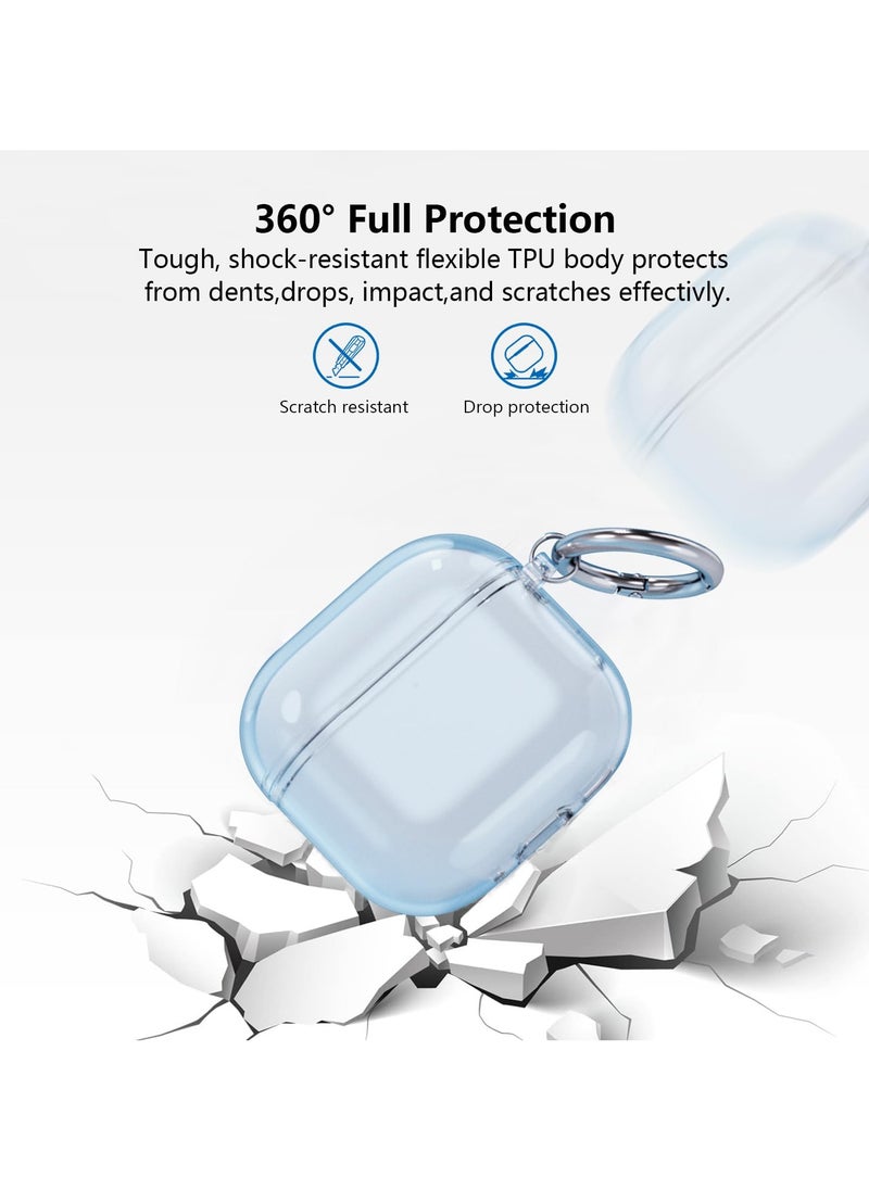 Soft TPU Case Cover for AirPods 4th Generation 2024 Highly Transparent Anti-Yellowing Compatible with AirPods 4 Case with Round Buckle (Clear Blue)