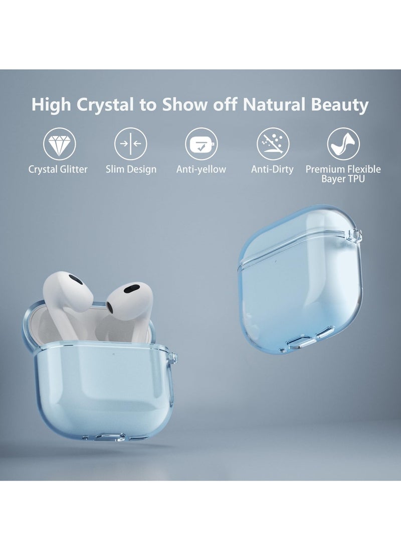 Soft TPU Case Cover for AirPods 4th Generation 2024 Highly Transparent Anti-Yellowing Compatible with AirPods 4 Case with Round Buckle (Clear Blue)
