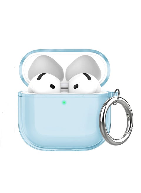 Soft TPU Case Cover for AirPods 4th Generation 2024 Highly Transparent Anti-Yellowing Compatible with AirPods 4 Case with Round Buckle (Clear Blue)