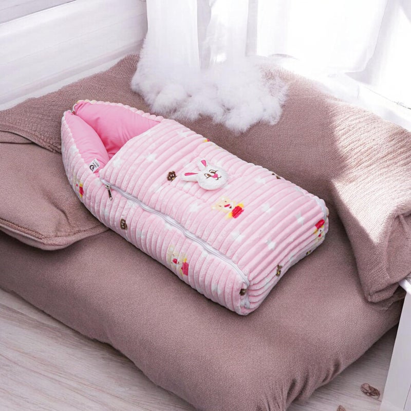 VOIDROP Velvet Baby Sleeping Bag 3 in 1 for New Born Babies Baby Fur Material Portable Travelling Bed for Infants Premium QULAITY Baby Breastfeeding Bed Flamingo Pink - Image 2