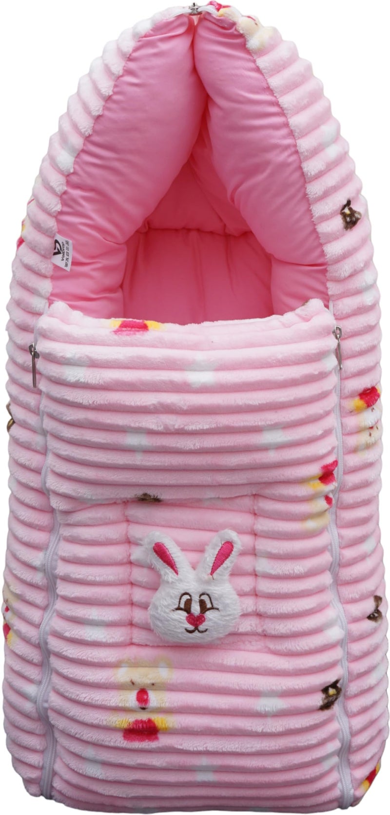 VOIDROP Velvet Baby Sleeping Bag 3 in 1 for New Born Babies Baby Fur Material Portable Travelling Bed for Infants Premium QULAITY Baby Breastfeeding Bed Flamingo Pink - Image 1