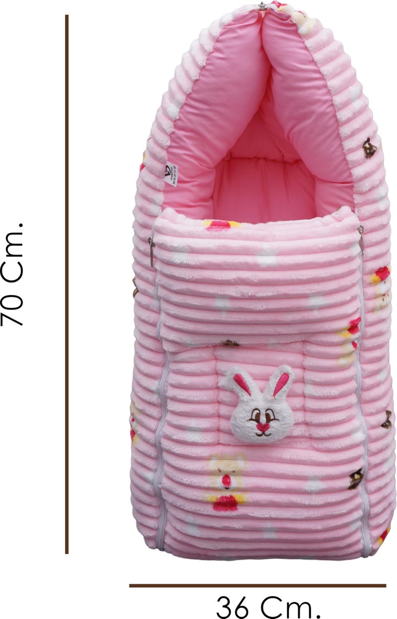 VOIDROP Velvet Baby Sleeping Bag 3 in 1 for New Born Babies Baby Fur Material Portable Travelling Bed for Infants Premium QULAITY Baby Breastfeeding Bed Flamingo Pink - Image 4