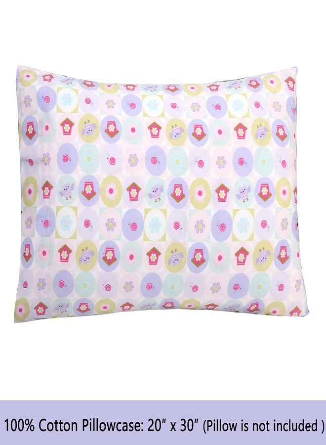 Danica 3-Piece 100% Cotton Toddler Sheet Set for Boys & Girls, Includes Top Sheet, Fitted Sheet, Standard Pillow Case (Lavender Owl & Pink Flower) - Image 5
