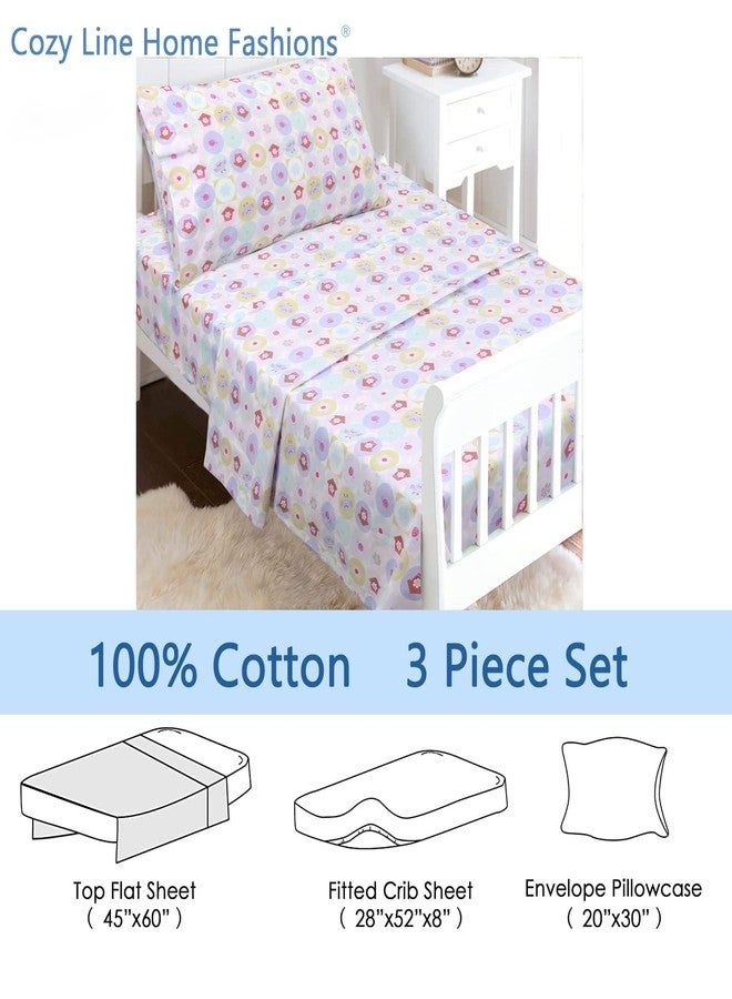 Danica 3-Piece 100% Cotton Toddler Sheet Set for Boys & Girls, Includes Top Sheet, Fitted Sheet, Standard Pillow Case (Lavender Owl & Pink Flower) - Image 2