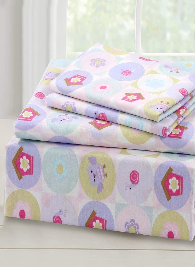 Danica 3-Piece 100% Cotton Toddler Sheet Set for Boys & Girls, Includes Top Sheet, Fitted Sheet, Standard Pillow Case (Lavender Owl & Pink Flower) - Image 3