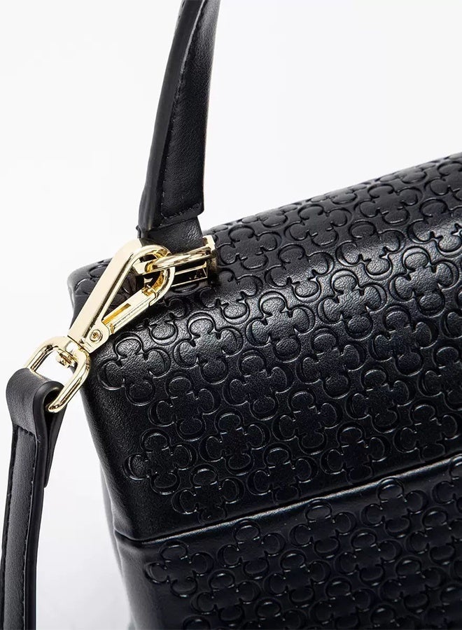 CH CH Women's Black Top Handle Shoulder Bag - Vintage Leather Handbag with Gold Metal Lock, Elegant for Work and Daily - Image 3