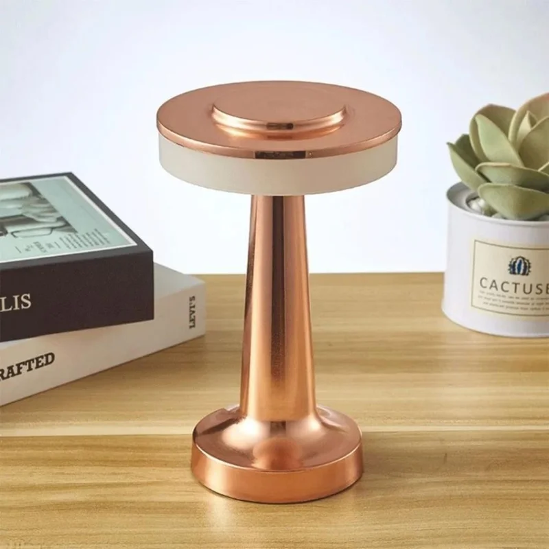 مينيهوم Decorative Rechargeable Retro Table Lamp with Dimmer Rose Gold