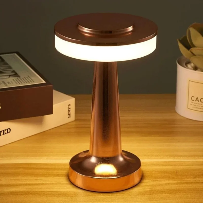 مينيهوم Decorative Rechargeable Retro Table Lamp with Dimmer Rose Gold
