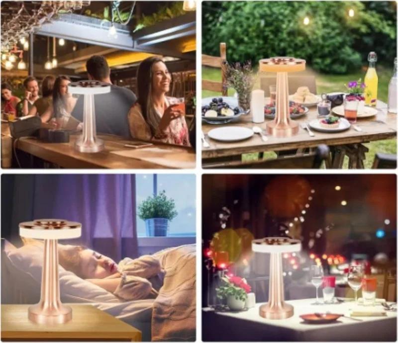 مينيهوم Decorative Rechargeable Retro Table Lamp with Dimmer Rose Gold