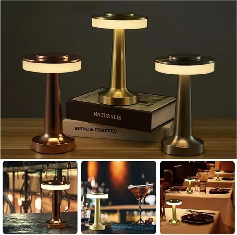 مينيهوم Decorative Rechargeable Retro Table Lamp with Dimmer Rose Gold