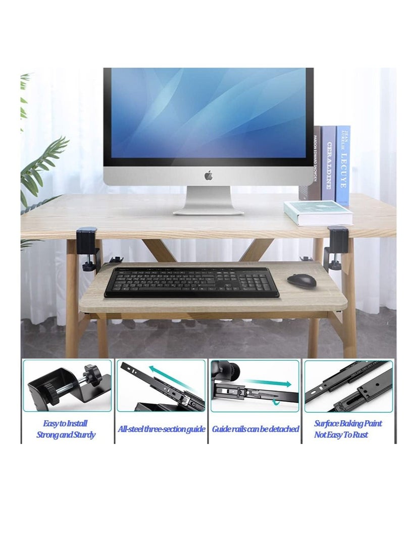 Excefore - Keyboard Clamp Rail Under Desk Set, Keyboard Trays Clamp Rail, Pull Out Keyboard & Mouse Tray with C Clamp (Board not Included), Under Desk Pull Out Slider Track, for Home or Office - Image 1
