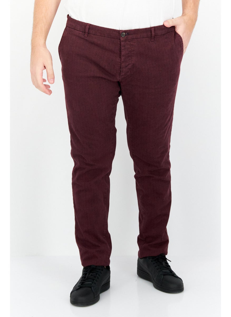 TRUSSARDI JEANS Men Regular Fit Microgrid Print Chino Pants, Maroon  - Image 1