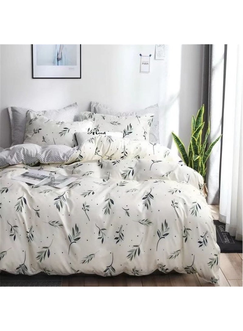 طقم سرير فاخر من 6 قطع بمقاس كينج - غطاء لحاف بتصميم أوراق الأزهار من القطن الناعم بكثافة 250 خيطًا 220 × 240 سم، وملاءة مثبتة 200 × 200 + 25 سم و4 أكياس وسائد 50 × 75 سم لراحة أنيقة