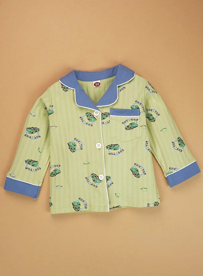 LITTLE SURPRISE BOX Little Surprise Box,Green vintage Cars print soft Cotton Kids Nightsuit-1-2 Y