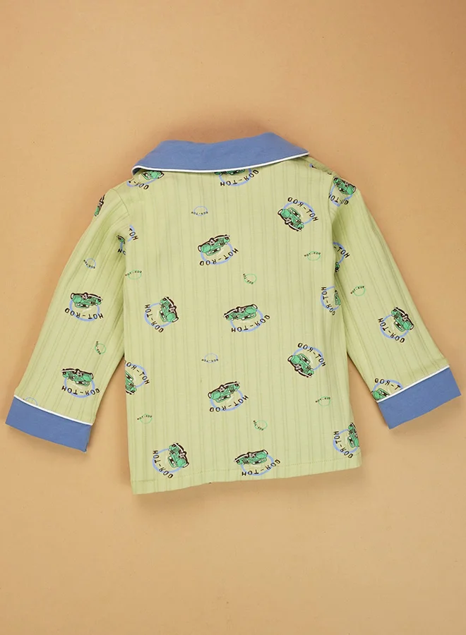 LITTLE SURPRISE BOX Little Surprise Box,Green vintage Cars print soft Cotton Kids Nightsuit-1-2 Y