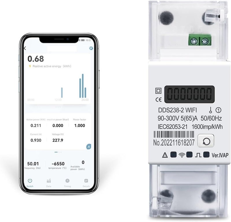 1P+N 65A Smart Bidirectional Meter Timer Power Consumption Monitor kWh Meter Wattmeter - Image 1