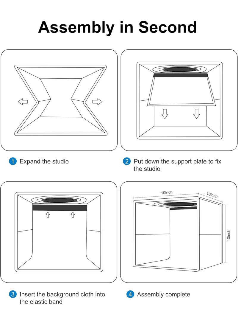 Mini Photo Studio Light Box 25*25*25cm- Photo Shooting Tent Kit Portable Folding Photography Light Tent with CRI u003e95 96pcs LED Light  6 Kinds Double-Sided Color Backgrounds for Small Size Products - Image 5