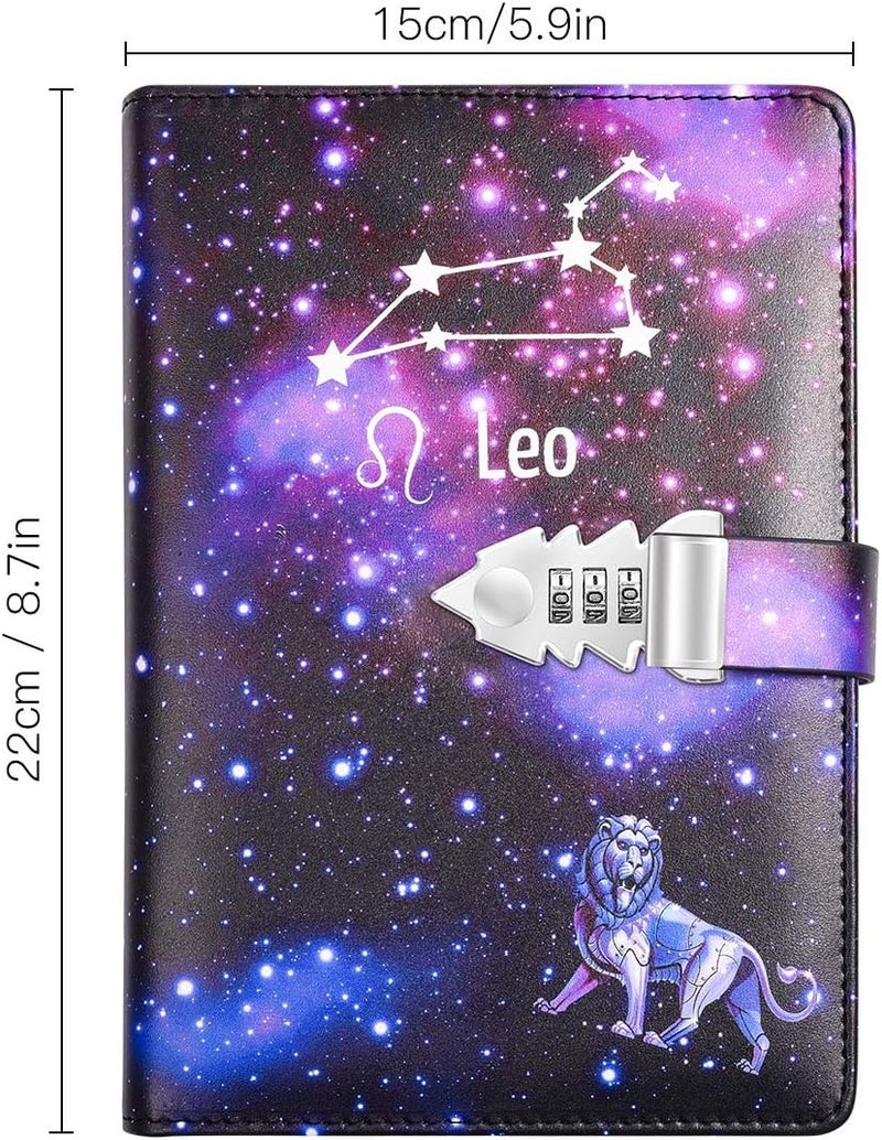ARRLSDB A5 Creative Password Lock Journal PU Leather Combination Lock Diary Locking Diary Notepad (Leo) - Image 2