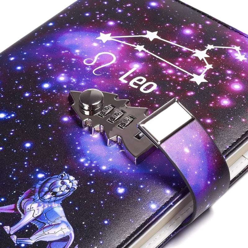 ARRLSDB A5 Creative Password Lock Journal PU Leather Combination Lock Diary Locking Diary Notepad (Leo) - Image 3