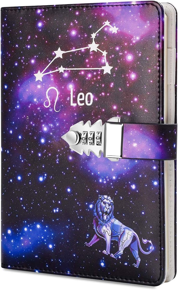 ARRLSDB A5 Creative Password Lock Journal PU Leather Combination Lock Diary Locking Diary Notepad (Leo) - Image 1