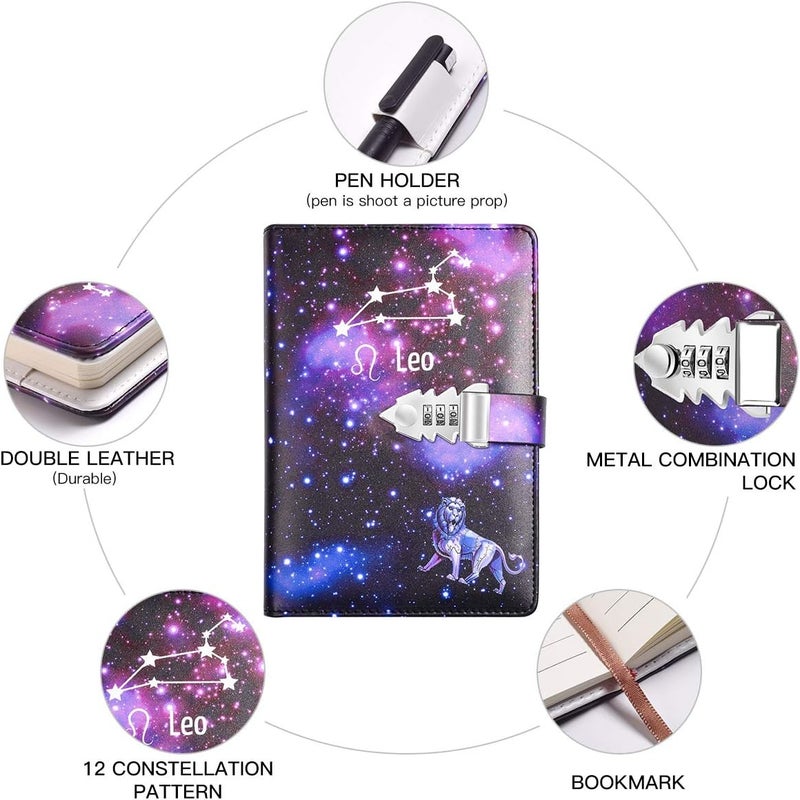 ARRLSDB A5 Creative Password Lock Journal PU Leather Combination Lock Diary Locking Diary Notepad (Leo) - Image 5
