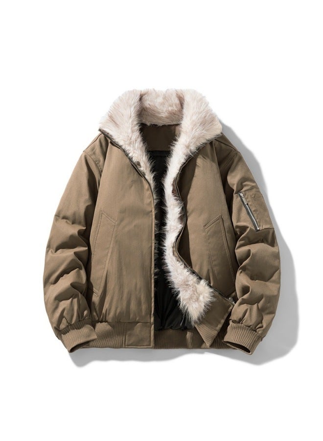 American Retro Mountain Eagle Fur Collar Jacket – Loose Hooded Parka Casual Warm Thickened Cotton Coat