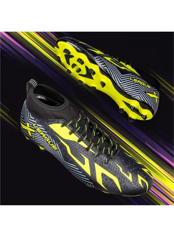 Vector X League Football Shoe for Men/Studs with Synthetic Leather Upper/Rib Ankle/Comfortable and Lightweight Soccer Shoe (Black-Green, Size-8) - Image 2