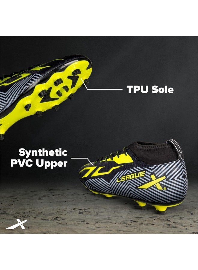 Vector X League Football Shoe for Men/Studs with Synthetic Leather Upper/Rib Ankle/Comfortable and Lightweight Soccer Shoe (Black-Green, Size-8) - Image 4