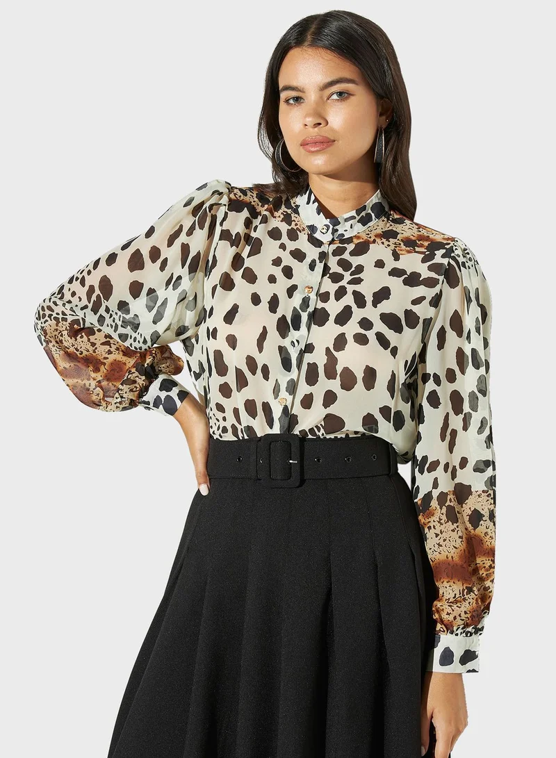 تواكستريمز Puff Sleeves Printed Shirt
