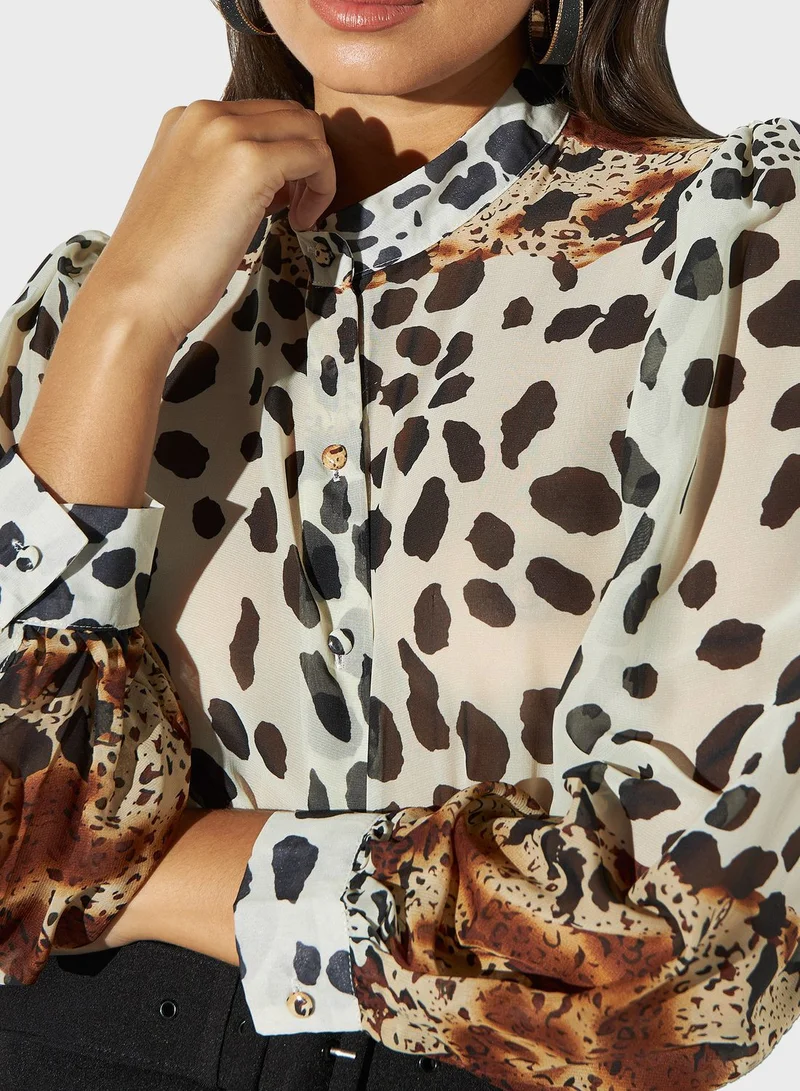 تواكستريمز Puff Sleeves Printed Shirt