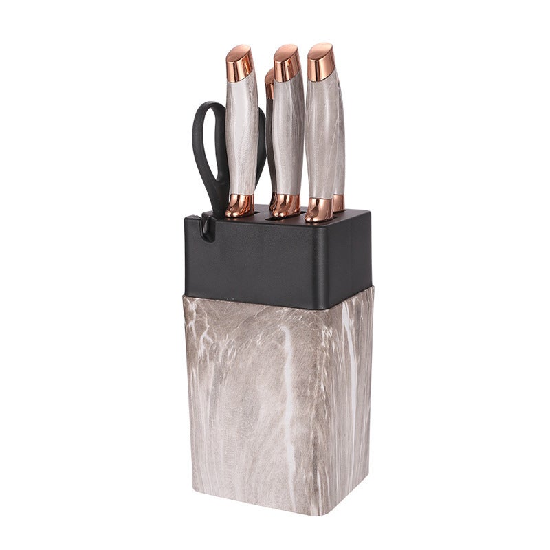 Stainless Steel Rotating Knife Set with Dual Electroplated Blades, Marble Pattern - 9-Piece Kitchen Knife  Set