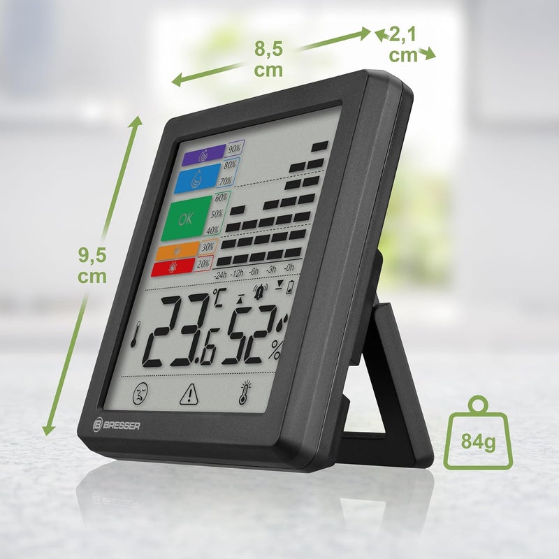 BRESSER Thermo-Hygrometer with Mould Warning, Colour Indicator, Room Climate Manager, Measures Temperature and Humidity, Flu/Heat Alarm, Graphic Moisture History, 95 x 85 x 21 mm Balanced universal design - Image 5