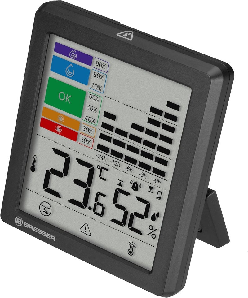BRESSER Thermo-Hygrometer with Mould Warning, Colour Indicator, Room Climate Manager, Measures Temperature and Humidity, Flu/Heat Alarm, Graphic Moisture History, 95 x 85 x 21 mm Balanced universal design - Image 2