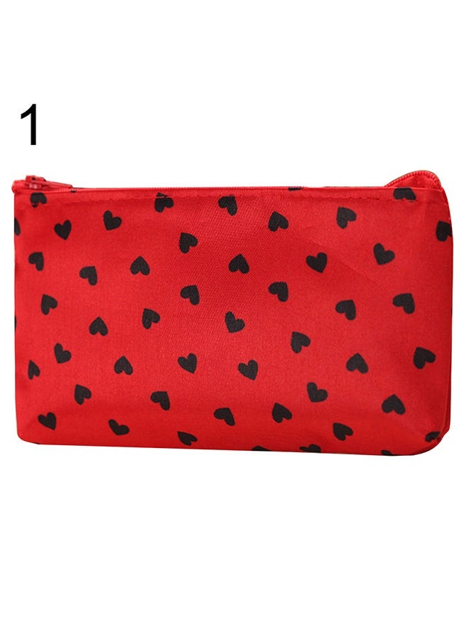 Heart Dot Printed Cosmetic Bag Red/Black