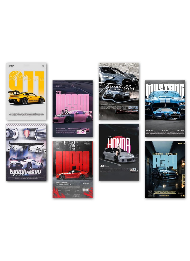 Wallgasm Wallgasm Set of 8 Car Posters 8x12 inch A4 Size 300 GSM For Bedroom Living room Study Room Dorms and Offices  - Image 1