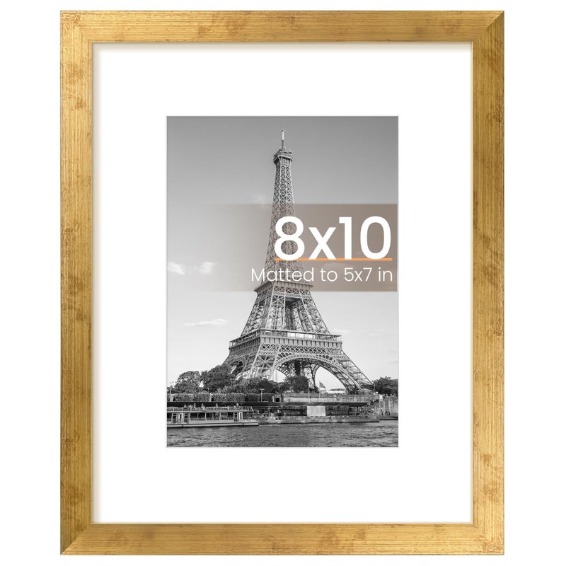 upsimples 8x10 Picture Frame, Display Pictures 5x7 with Mat or 8x10 Without Mat, Wall Hanging Photo Frame, Bronze, 1 Pack - Image 1