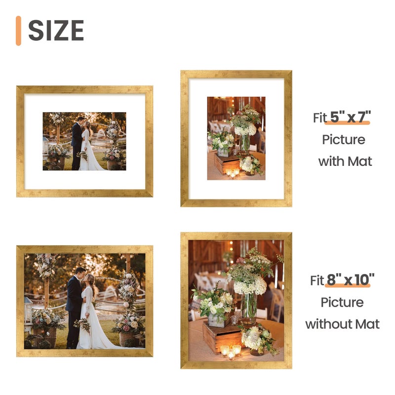 upsimples 8x10 Picture Frame, Display Pictures 5x7 with Mat or 8x10 Without Mat, Wall Hanging Photo Frame, Bronze, 1 Pack - Image 3