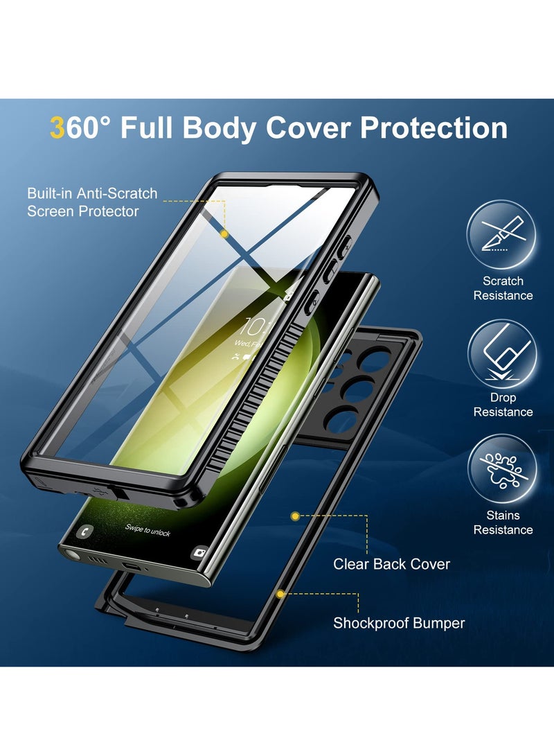 Excefore KASTWAVE الحماية القصوى لهاتف Samsung Galaxy S23 Ultra، واقي شاشة عدسة مدمج، مقاوم للصدمات لكامل الجسم، مقاوم للسقوط، مقاوم للغبار، حافظة للاستخدام تحت الماء لهاتف Galaxy S23 Ultra 5G 6.8 بوصة (أسود) - Image 3