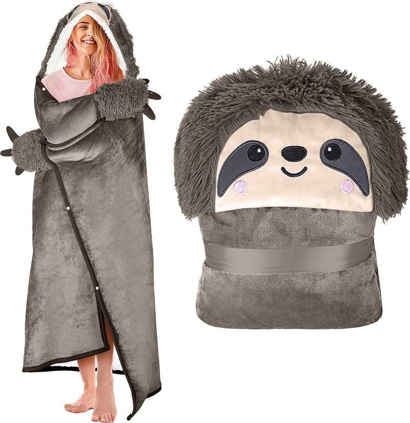 Sloth Wearable Hooded Blanket for Adults  Super Soft Warm Cozy Plush Flannel Fleece  Sherpa Hoodie Throw Cloak Wrap  Sloth Gifts for Women Adults and Kids