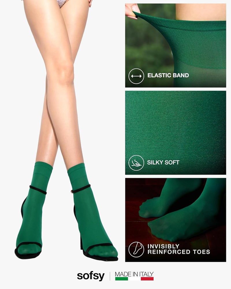 sofsy Italian High-Fashioned Ankle Socks - 40 Den Semi Sheer Nylon Stockings for Women | Durable, Soft, Low-Cut Design - Image 4